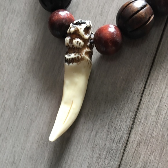 REVOLUTION45- CUSTOM WOODEN BEAD / TOOTH NECKLACE. 21” brown - Picture 2 of 4